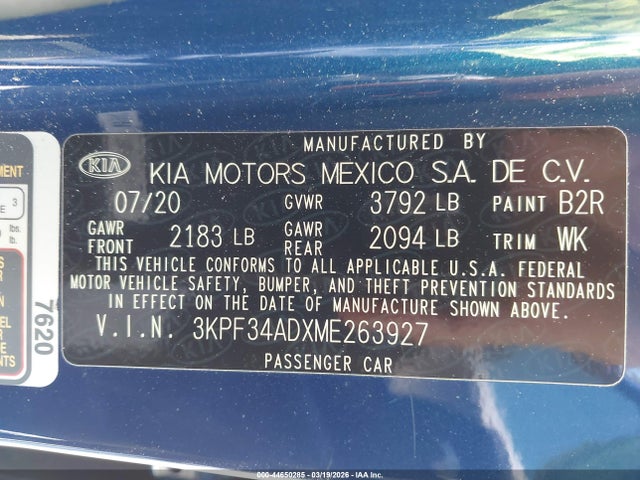 Продаж на аукціоні авто 2021 Kia Forte Gt-line, vin: 3KPF34ADXME263927, номер лоту: 44650285