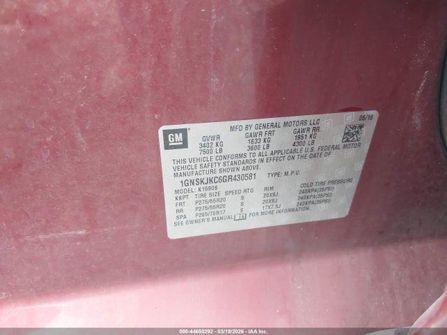 2016 CHEVROLET SUBURBAN 1GNSKJKC6GR430581 Photo 8