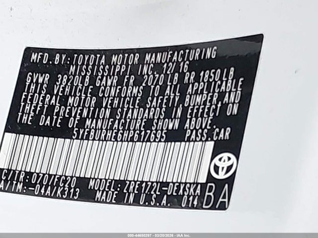 5YFBURHE6HP617695 Toyota COROLLA SE