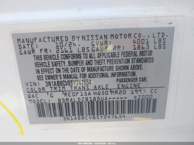 Aukcja sprzedaży 2025 Nissan Sentra Sv, vin: 3N1AB8CV8SY247654, numer aukcji: 44650298