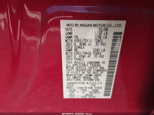 2006 NISSAN FRONTIER 1N6AD07U76C422515 Photo 8