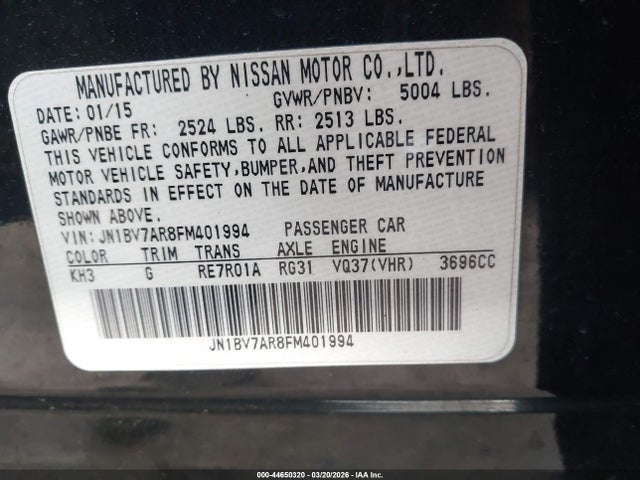 Продажа на аукционе авто 2015 Infiniti Q50 Premium, vin: JN1BV7AR8FM401994, номер лота: 44650320
