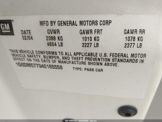 2004 Cadillac Cts Standard მანქანა იყიდება აუქციონზე, vin: 1G6DM577940165558, აუქციონის ნომერი: 44650357