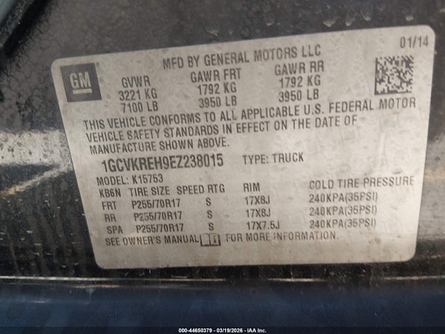 44650379 :رقم المزاد ، 1GCVKREH9EZ238015 vin ، 2014 Chevrolet Silverado 1500 1lt مزاد بيع