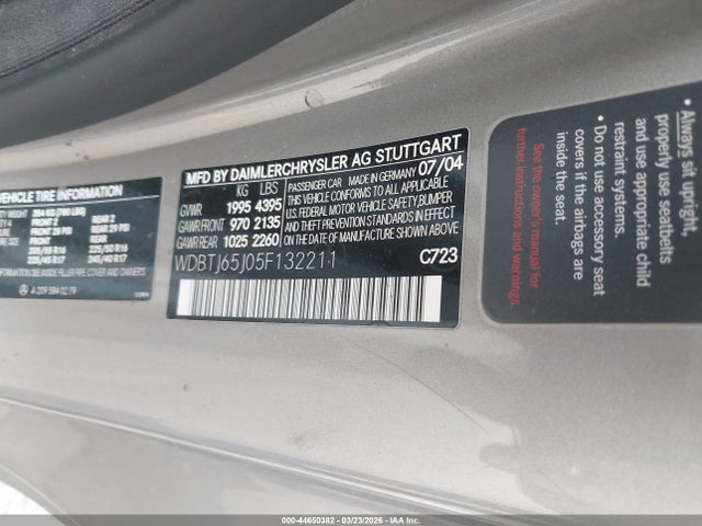 Aukcja sprzedaży 2005 Mercedes-benz Clk 320, vin: WDBTJ65J05F132211, numer aukcji: 44650382