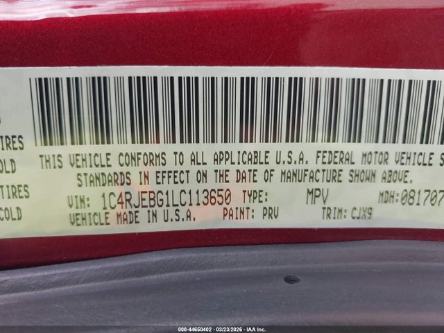 1C4RJEBG1LC113650 Jeep Grand Cherokee Limited 4x2