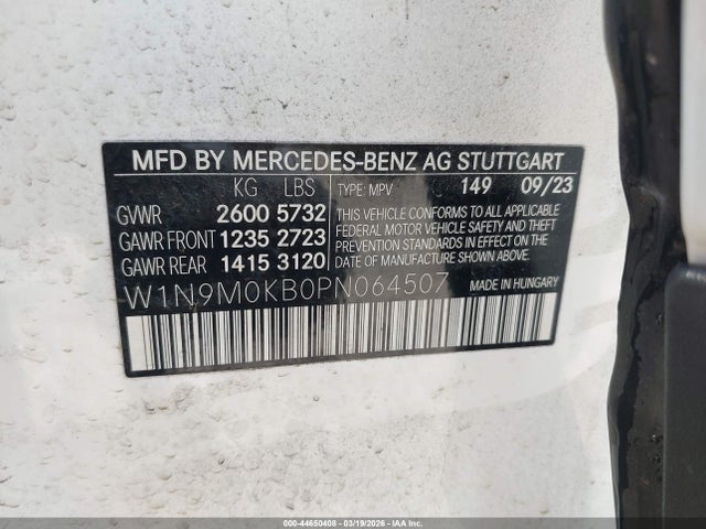 Продажа на аукционе авто 2023 Mercedes-benz Eqb 300 4matic, vin: W1N9M0KB0PN064507, номер лота: 44650408