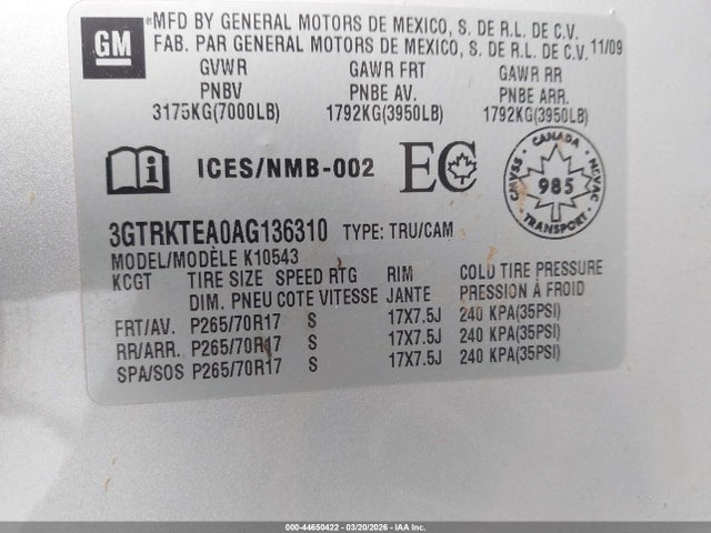 Aukcja sprzedaży 2010 Gmc Sierra 1500 Work Truck, vin: 3GTRKTEA0AG136310, numer aukcji: 44650422