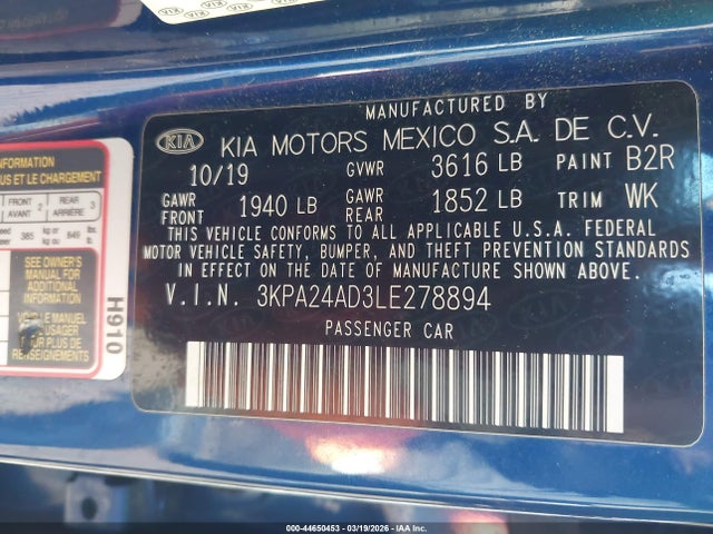 3KPA24AD3LE278894 KIA RIO S