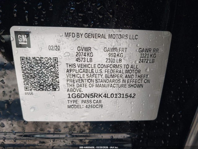 2020 Cadillac Ct5 Premium Luxury მანქანა იყიდება აუქციონზე, vin: 1G6DN5RK4L0131542, აუქციონის ნომერი: 44650456