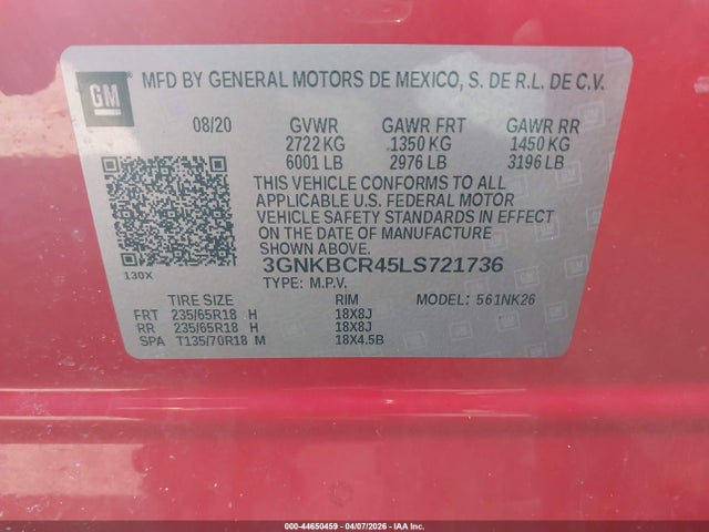 Продаж на аукціоні авто 2020 Chevrolet Blazer Fwd 2lt, vin: 3GNKBCR45LS721736, номер лоту: 44650459