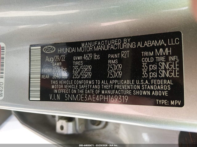 Aukcja sprzedaży 2023 Hyundai Tucson Limited, vin: 5NMJE3AE4PH169319, numer aukcji: 44650471