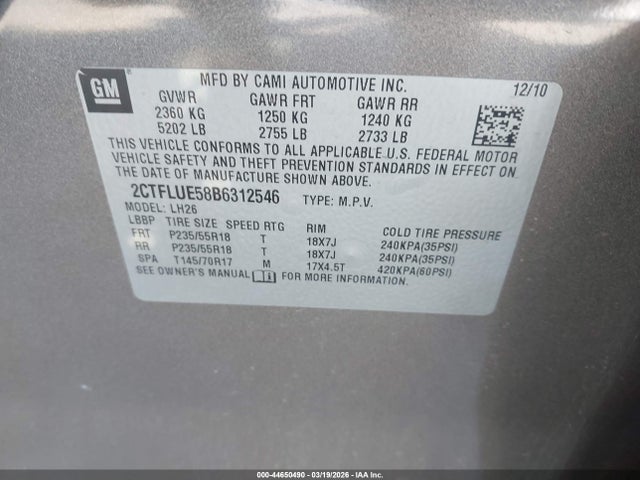 2011 Gmc Terrain Slt-1 მანქანა იყიდება აუქციონზე, vin: 2CTFLUE58B6312546, აუქციონის ნომერი: 44650490