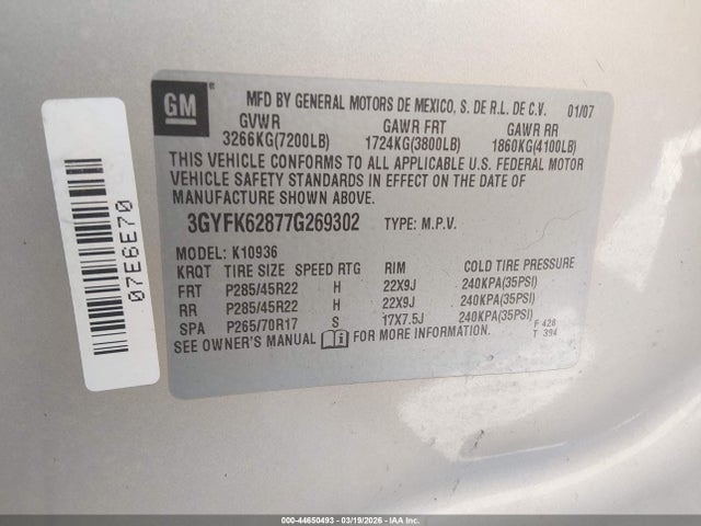 2007 CADILLAC ESCALADE EXT 3GYFK62877G269302 Photo 8