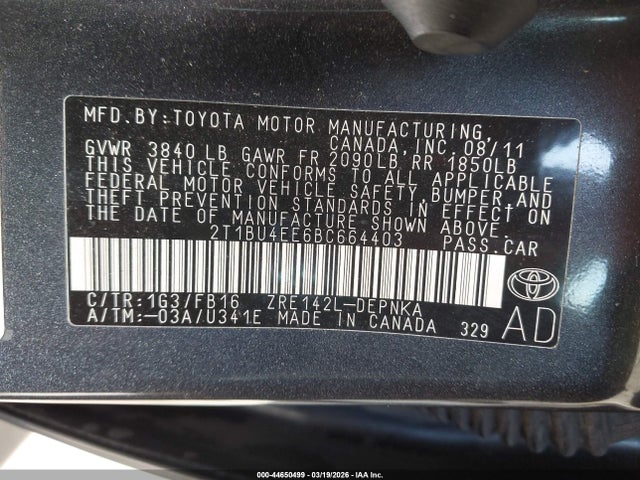 2011 TOYOTA COROLLA 2T1BU4EE6BC664403 Photo 8