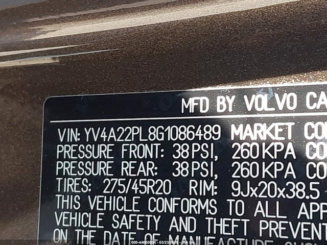2016 Volvo Xc90 T6 Inscription მანქანა იყიდება აუქციონზე, vin: YV4A22PL8G1086489, აუქციონის ნომერი: 44650504