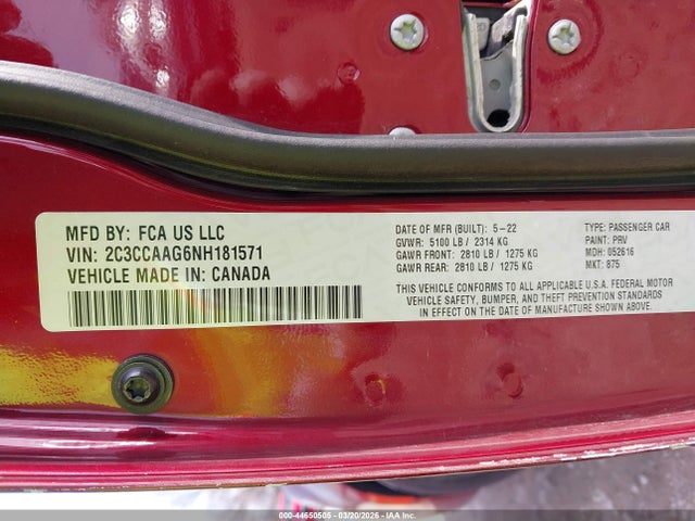 2022 Chrysler 300 Touring მანქანა იყიდება აუქციონზე, vin: 2C3CCAAG6NH181571, აუქციონის ნომერი: 44650505