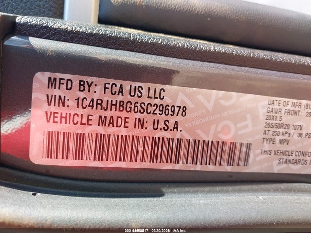 1C4RJHBG6SC296978 Jeep Grand Cherokee Limited 4x4