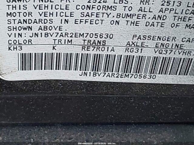 44650530 :رقم المزاد ، JN1BV7AR2EM705630 vin ، 2014 Infiniti Q50 Premium مزاد بيع