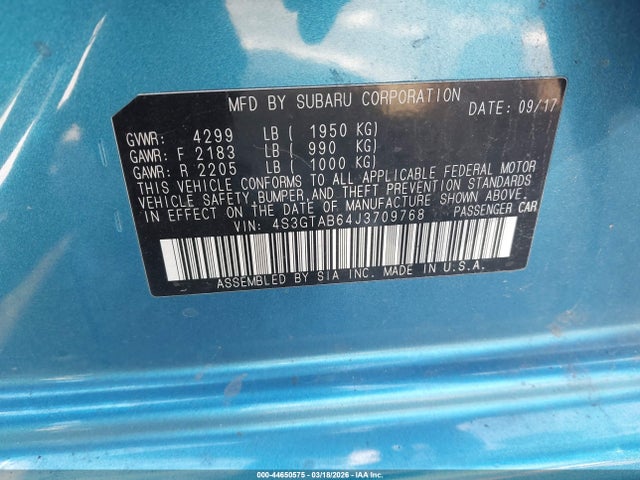 Продаж на аукціоні авто 2018 Subaru Impreza 2.0i Premium, vin: 4S3GTAB64J3709768, номер лоту: 44650575