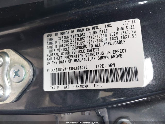 44650601 :رقم المزاد ، 5J8TB4H33FL006753 vin ، 2015 Acura Rdx مزاد بيع