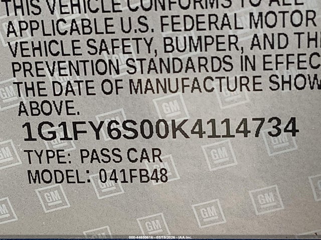 1G1FY6S00K4114734 Chevrolet BOLT EV LT