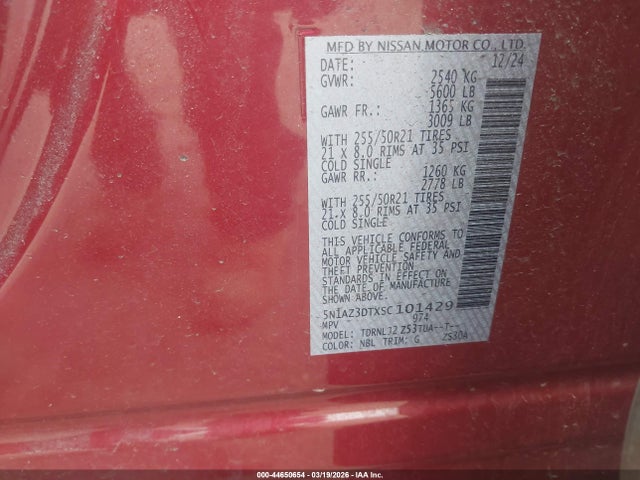 Nissan Murano Platinum 2025 5N1AZ3DTXSC101429 Image 9