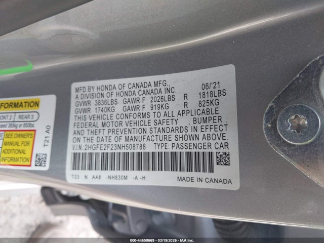 2022 HONDA CIVIC 2HGFE2F23NH508788 Photo 8