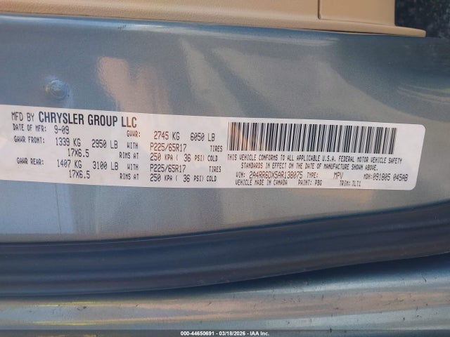 2010 Chrysler Town & Country Limited მანქანა იყიდება აუქციონზე, vin: 2A4RR6DX5AR138075, აუქციონის ნომერი: 44650691