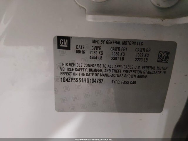 2017 Buick Lacrosse Essence მანქანა იყიდება აუქციონზე, vin: 1G4ZP5SS1HU134787, აუქციონის ნომერი: 44650714