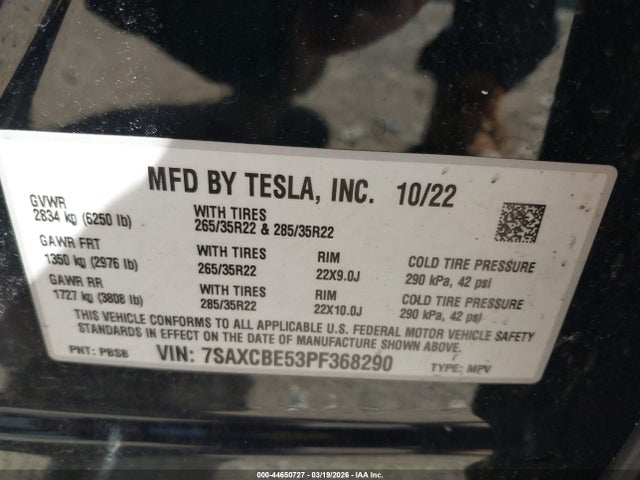 Aukcja sprzedaży 2023 Tesla Model X Dual Motor All-wheel Drive/standard Range, vin: 7SAXCBE53PF368290, numer aukcji: 44650727