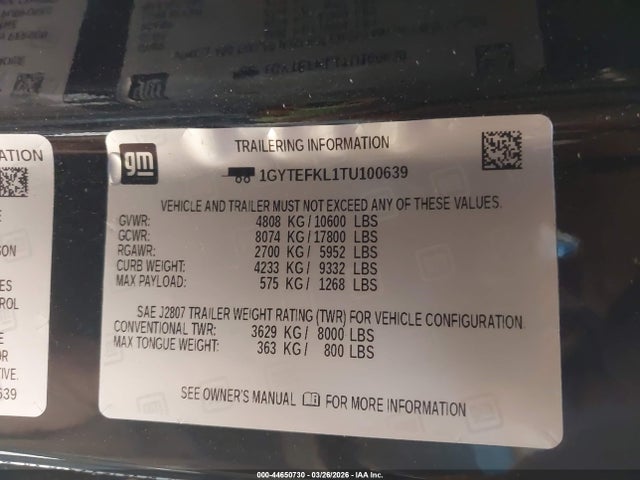 Aukcja sprzedaży 2026 Cadillac Escalade Iq Premium Sport, vin: 1GYTEFKL1TU100639, numer aukcji: 44650730