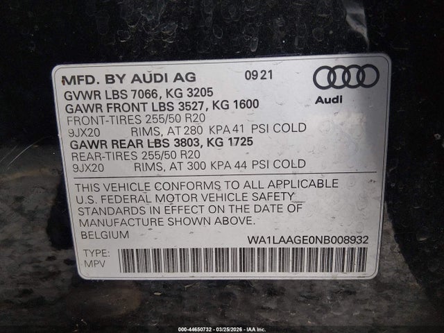 WA1LAAGE0NB008932 Audi E-tron Premium Plus Quattro
