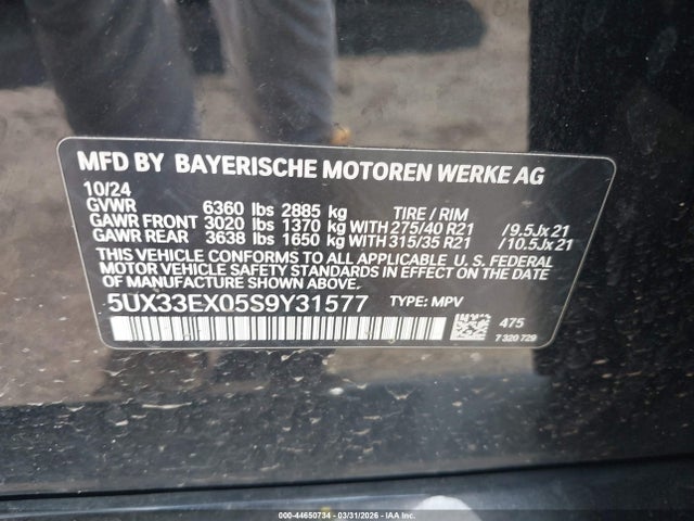 Aukcja sprzedaży 2025 Bmw X6 Xdrive40i, vin: 5UX33EX05S9Y31577, numer aukcji: 44650734