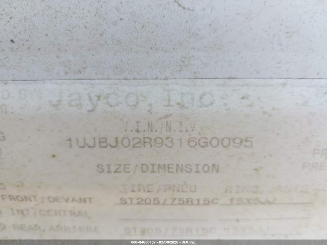 2003 Jayco Qwest მანქანა იყიდება აუქციონზე, vin: 1UJBJ02R9316G0095, აუქციონის ნომერი: 44650737