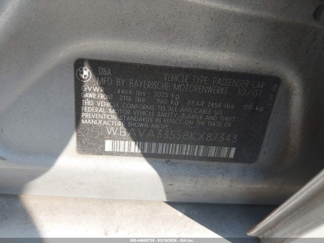 44650739 :رقم المزاد ، WBAVA33558KX87343 vin ، 2008 Bmw 328i مزاد بيع