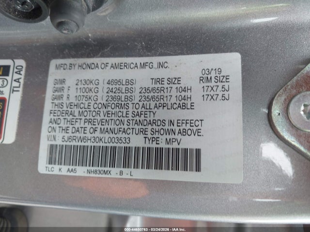 5J6RW6H30KL003533 Honda CR-V LX