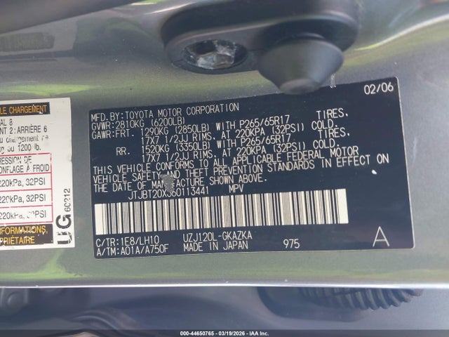 44650765 :رقم المزاد ، JTJBT20X360113441 vin ، 2006 Lexus Gx 470 مزاد بيع
