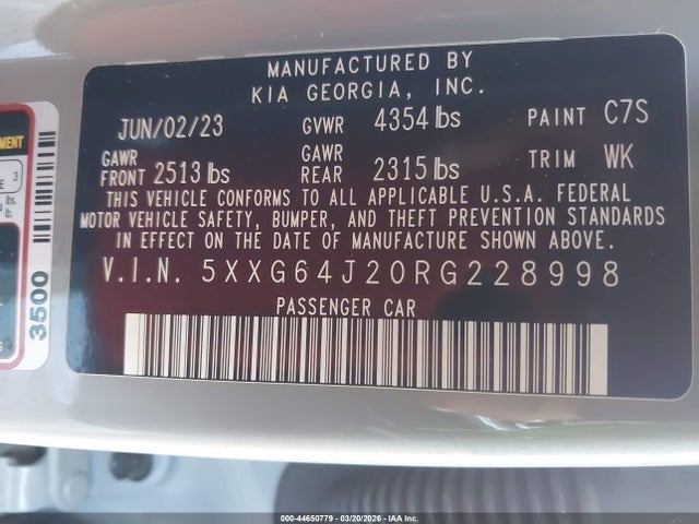2024 Kia K5 Gt-line მანქანა იყიდება აუქციონზე, vin: 5XXG64J20RG228998, აუქციონის ნომერი: 44650779