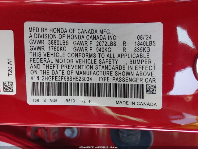 Honda Civic Sport 2025 2HGFE2F58SH523034 Image 9