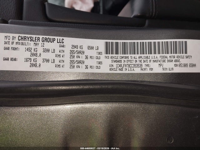 Продажа на аукционе авто 2012 Jeep Grand Cherokee Laredo, vin: 1C4RJFAT8CC353539, номер лота: 44650827