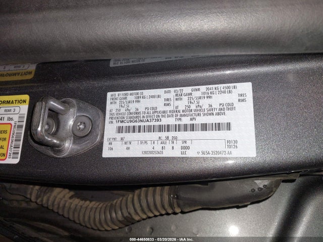 Aukcja sprzedaży 2022 Ford Escape Se, vin: 1FMCU9G63NUA37393, numer aukcji: 44650833