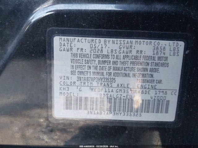 3N1AB7AP3HY335325 Nissan SENTRA SL