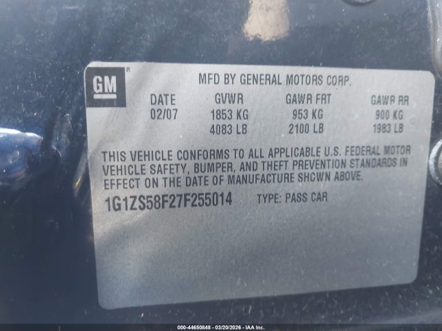 Aukcja sprzedaży 2007 Chevrolet Malibu Ls, vin: 1G1ZS58F27F255014, numer aukcji: 44650848