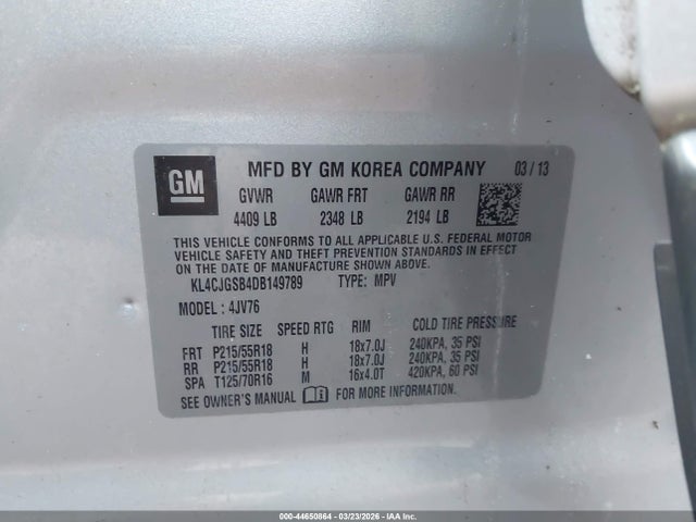 Продаж на аукціоні авто 2013 Buick Encore Leather, vin: KL4CJGSB4DB149789, номер лоту: 44650864