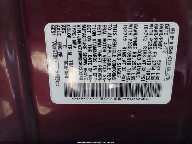 2012 NISSAN MURANO JN8AZ1MW0CW230240 Photo 8