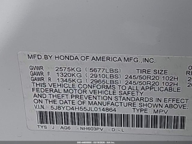 2018 Acura Mdx Technology Package   Acurawatch Plus Pkg მანქანა იყიდება აუქციონზე, vin: 5J8YD4H55JL014864, აუქციონის ნომერი: 44650880