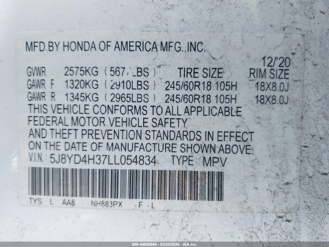 2020 ACURA MDX 5J8YD4H37LL054834 Photo 8