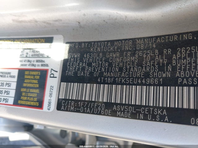 Toyota CAMRY SE 2014 4T1BF1FK5EU449661 Image 9