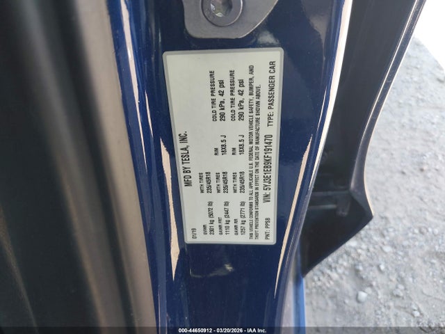 44650912 :رقم المزاد ، 5YJ3E1EB9KF191470 vin ، 2019 Tesla Model 3 Long Range/performance مزاد بيع